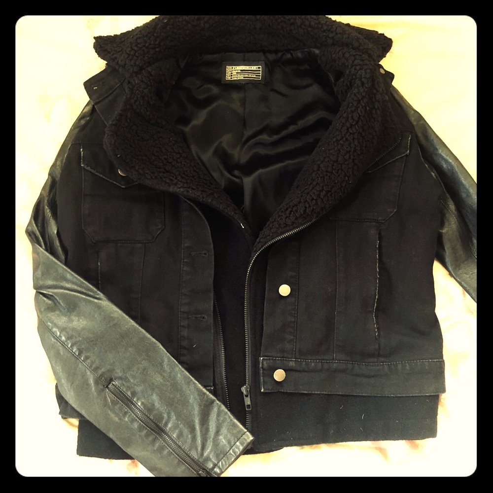 CURRENT ELLIOTT jean leather jacket wool lining